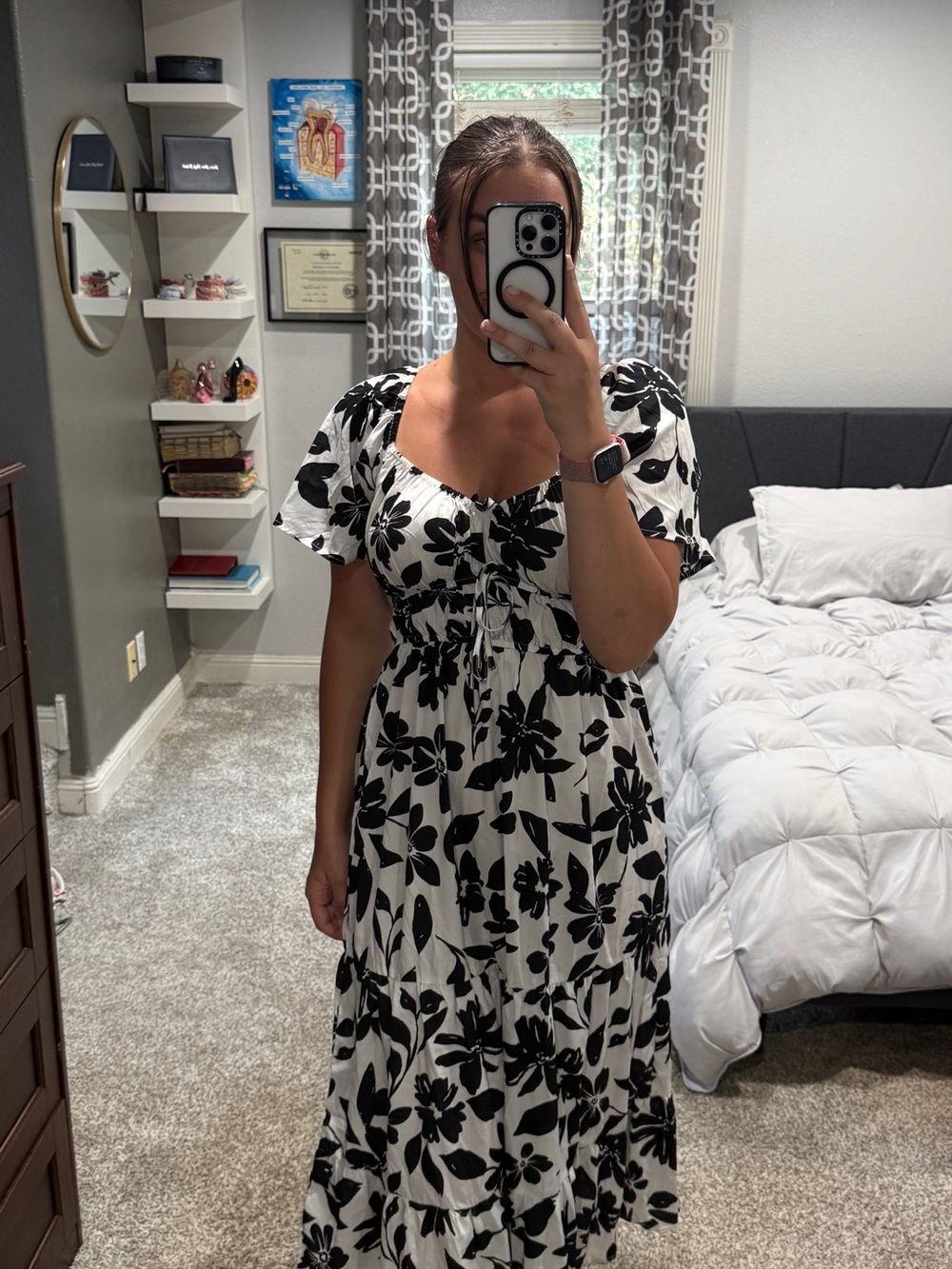 Lush Black & White Floral Puff Sleeve Maxi Dress